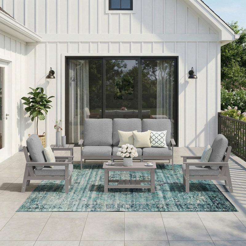 Outdoor patio 5-Person modular Sofa Conversation Seating Group with Cushions, Gray, Gray