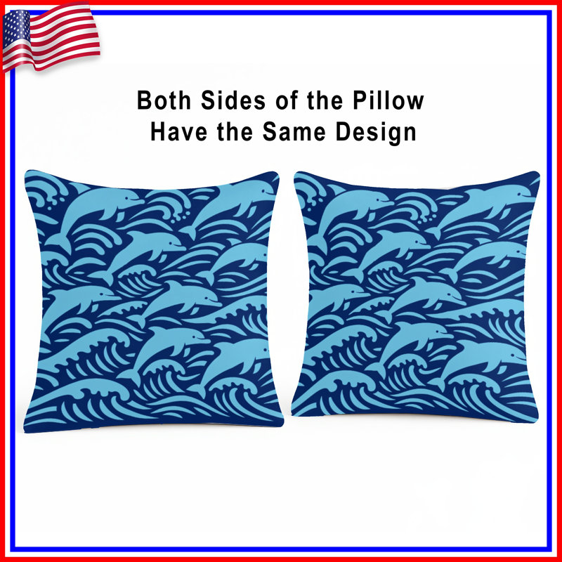 Blue Dolphins Waves Double Sided Throw Pillows, 20 x 20 inches
