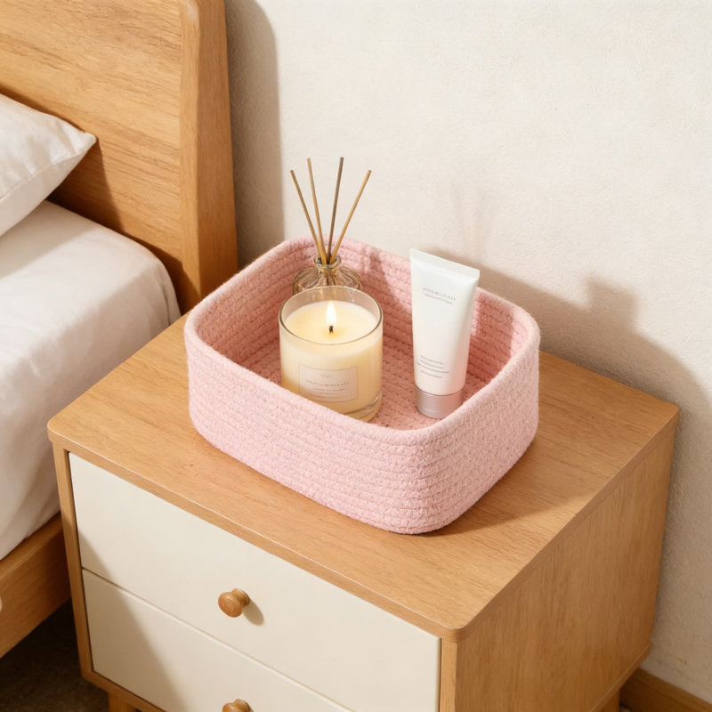 Woven Cotton Storage Baskets Set Of 3, Handmade Organizer Bins For Closet, Shelf, Desk, And Nursery, Decorative Rectangular Baskets For Home Organization