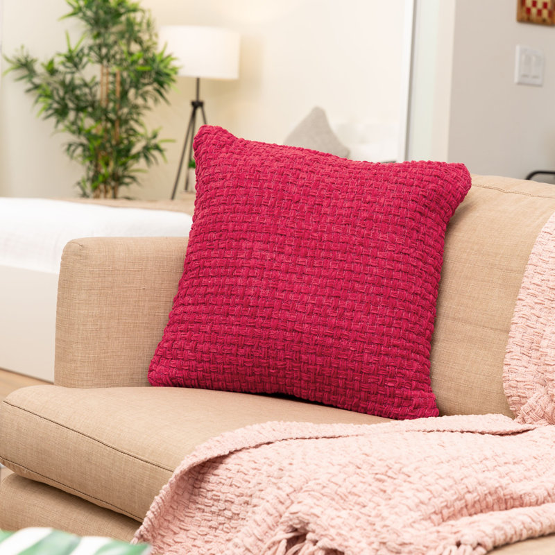 Chenille Square Cotton Pillow Cover & Insert, Red