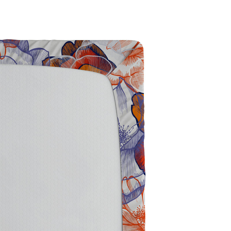 Drap-housse Ambesonne, Drap-housse très grand californien, Corail foncé / bleu / motif floral violet