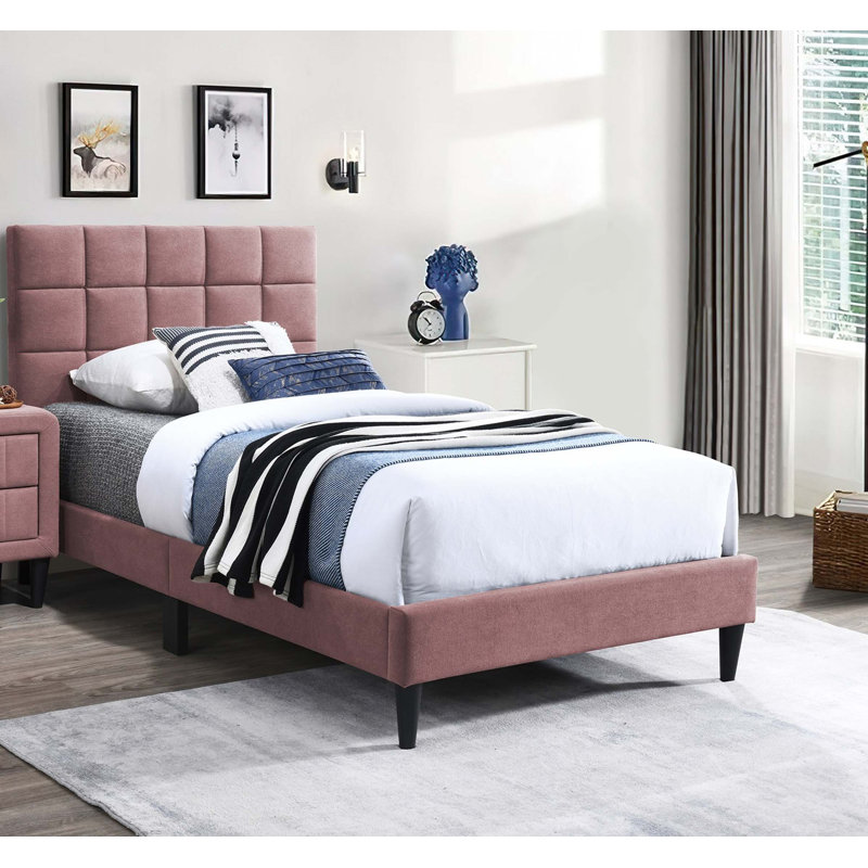 Luxueux lit double avec support de pieds de tête de lit réglable capitonné Biscuit, Rose