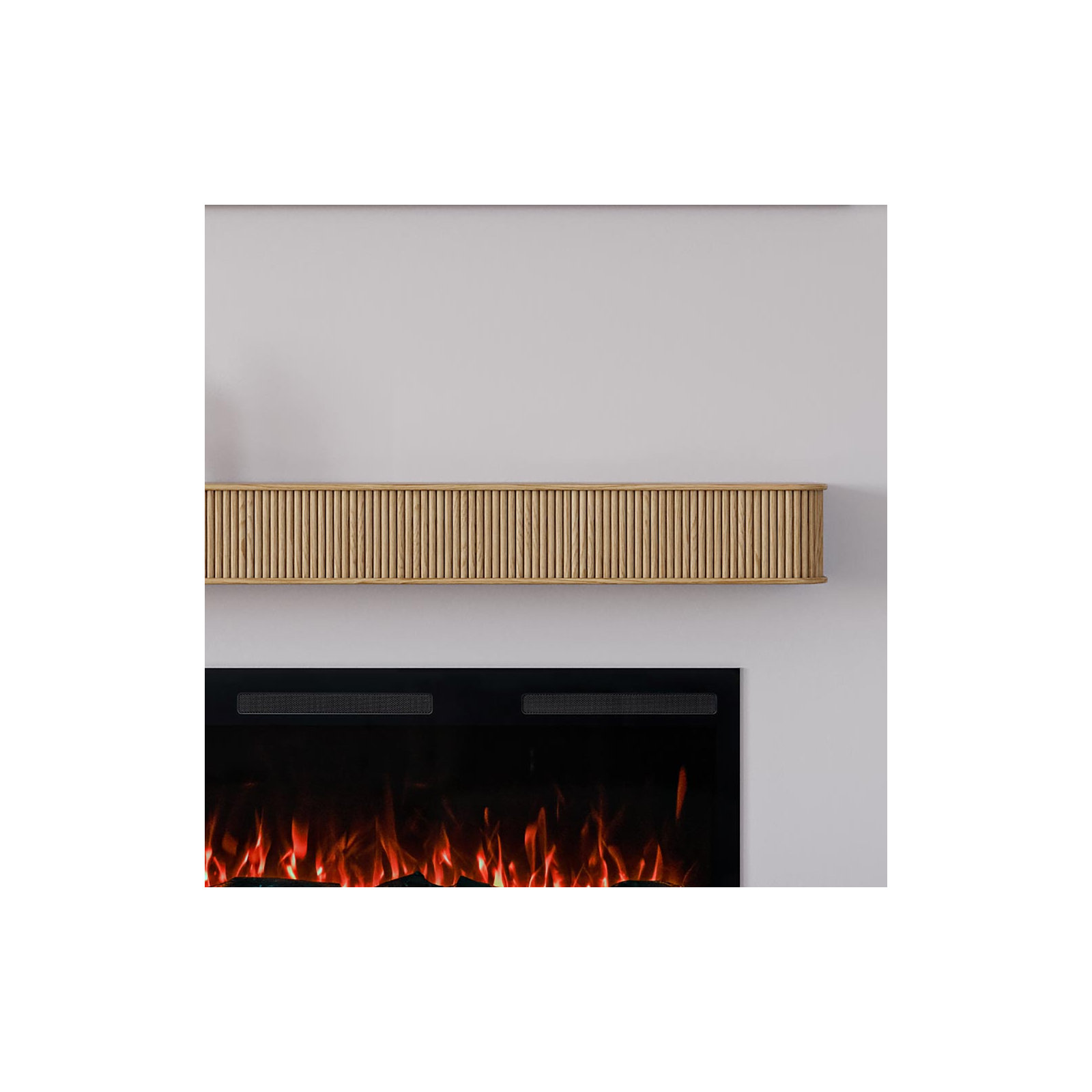 Modern Ember Alfama Fireplace Wood Mantel Shelf with Fluted “Reed” Details, 72", Blonde
