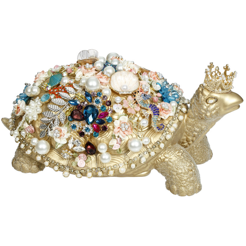 Tortue ornée de bijoux, grande - 12 X 5,5 po