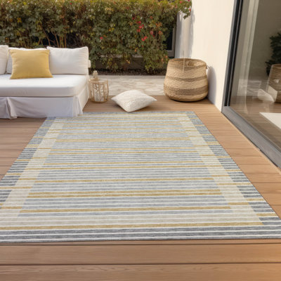 Machine Washable Indoor/Outdoor Christain ACN1401 Gray Rug