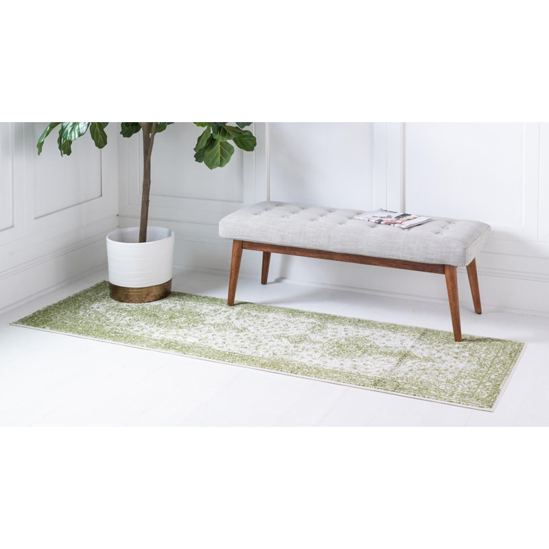 Tapis vert de style oriental, Tapis de couloir 2 pi x 8 pi 8 po