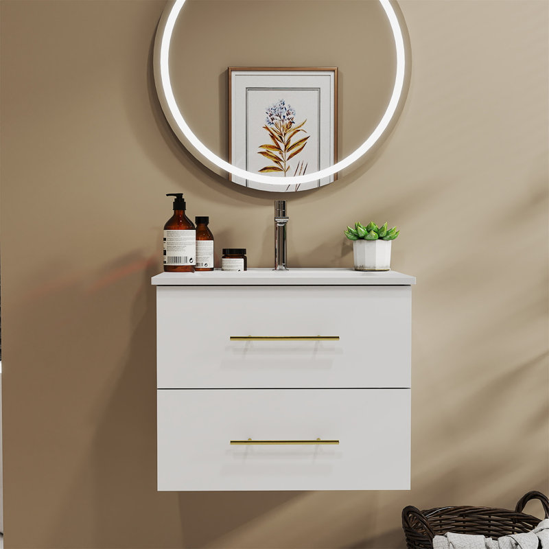 Ensemble de meuble-lavabo mural 24 po avec lavabo, Blanc lustré