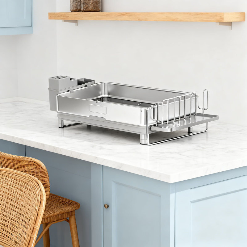 Stainless Steel Dish Rack With Drainage And Utensil Holders For Kitchen Countertops
