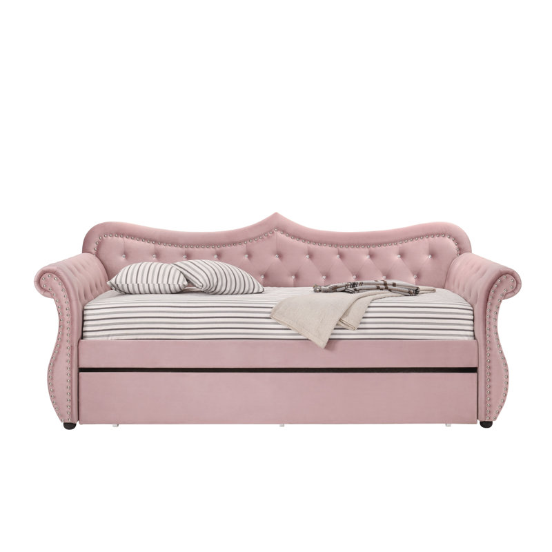 Lit de jour simple avec couchette et capitonnage Brouwer, Rose