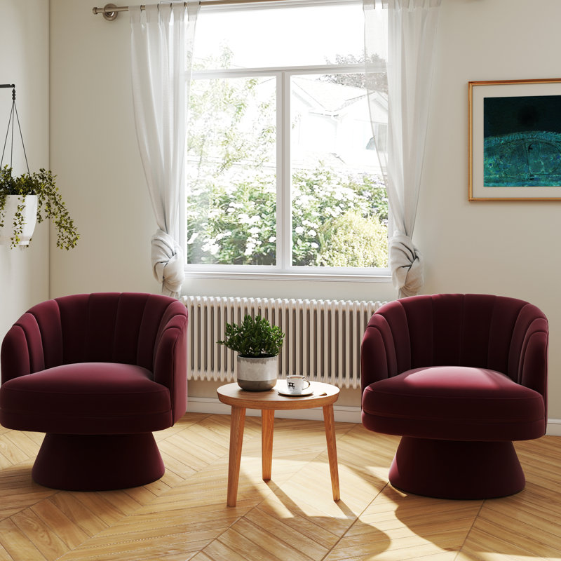 Murrow Velvet Swivel Barrel Chair(Set of 2), Red