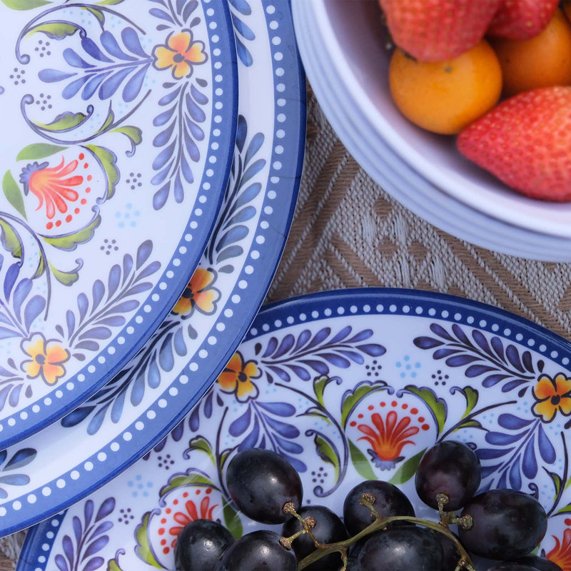 Melamine Dinnerware Set 12-Piece for 4 Dish Set Plates Bowls Unbreakable Dishware for Indoor Outdoor Use Lightweight Durable for Camping Picnics Parties