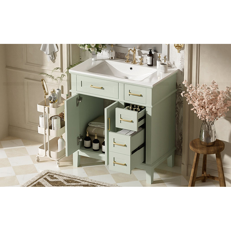 Meuble-lavabo 30 po avec lavabo en céramique, Vert