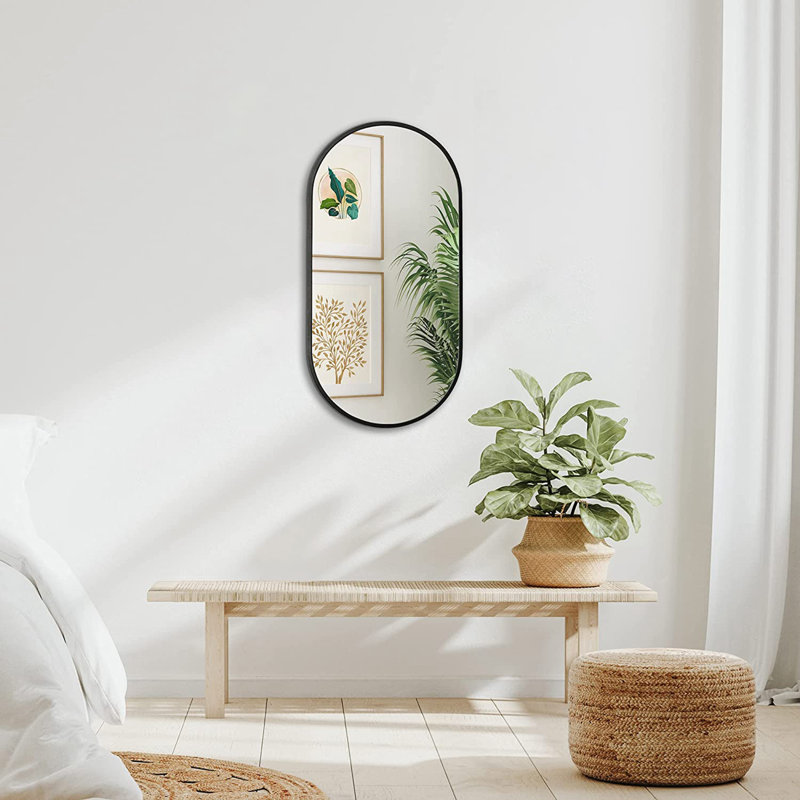 Miroir ovale en métal 20 po x 33 po, 33 po x 20 po, Noir