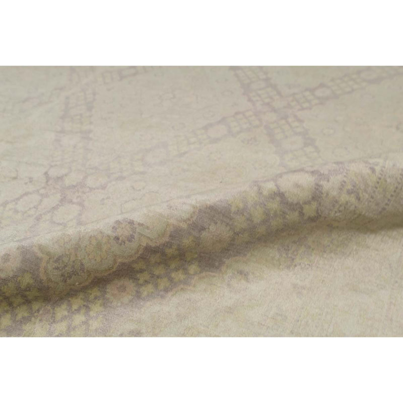 Silk Geometric Area Rug in Beige