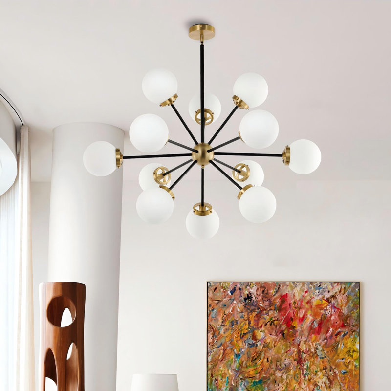 Lustre sphérique spoutnik 12 lumières Arisai Andreau, Noir, Blanc