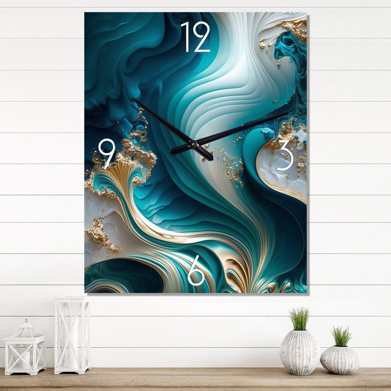 Horloge murale abstraite géode abstraite turquoise III, H 32 po x l 24 po x P 1 po