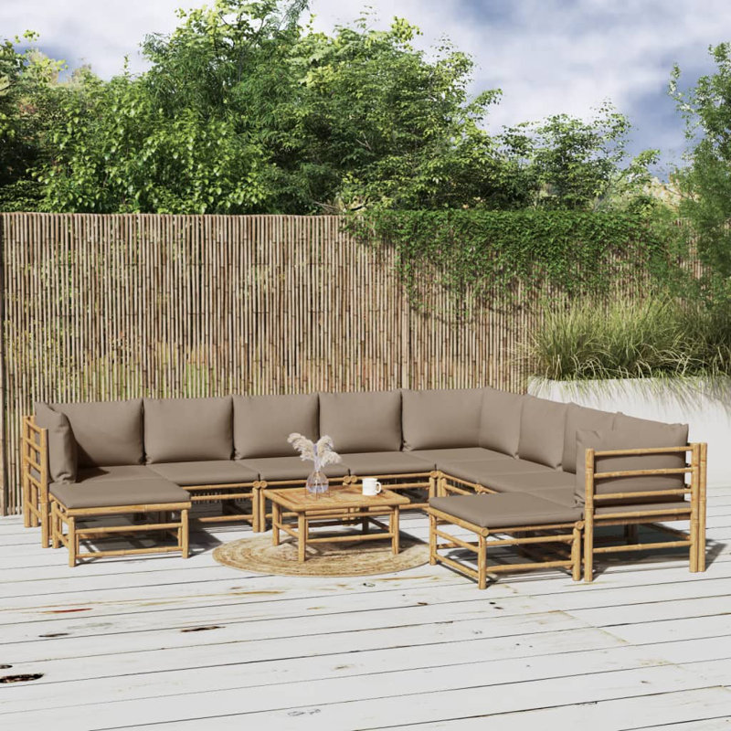 10 - Person Patio Conversation Set with Cushions, Taupe