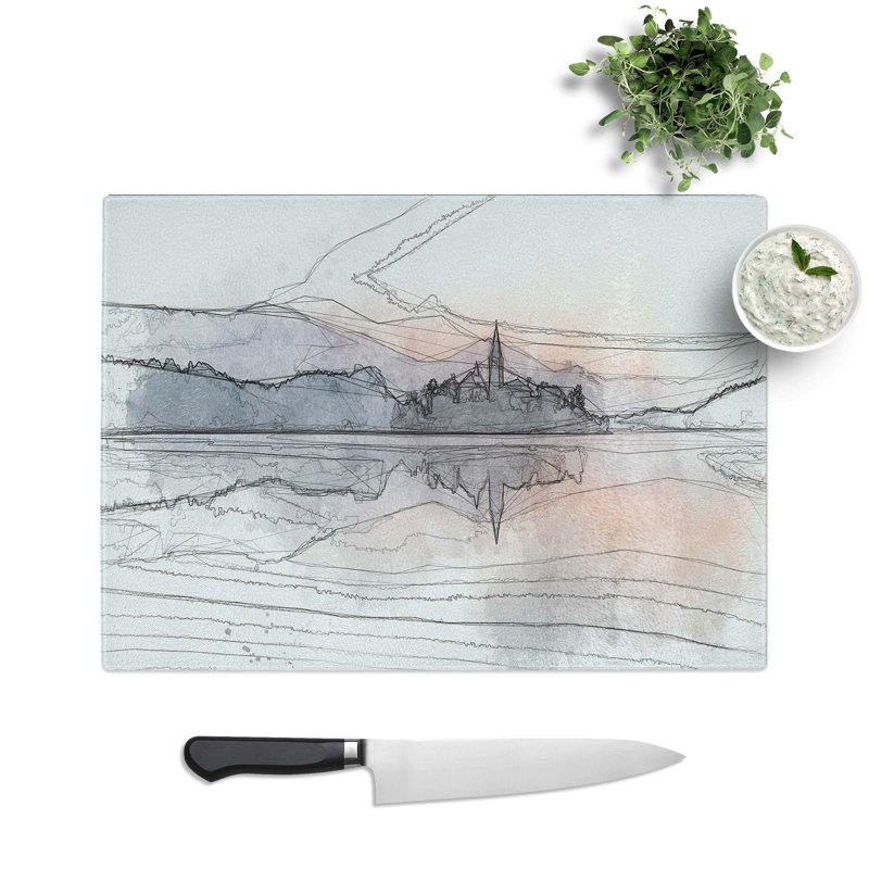 Tempered Glass Wintertime at Lake Bled in Slovenia in Abstract Chopping Board, 28.5 cm W x 20 cm L