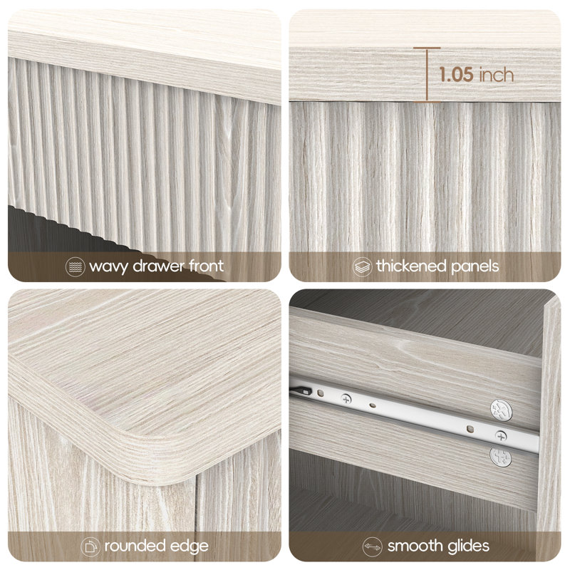 Modern Fluted Nightstand Set Of 2 – Mid-Century Bedside Tables With Drawer & Open Storage – Large Wide End Table For Bedroom & Living Room