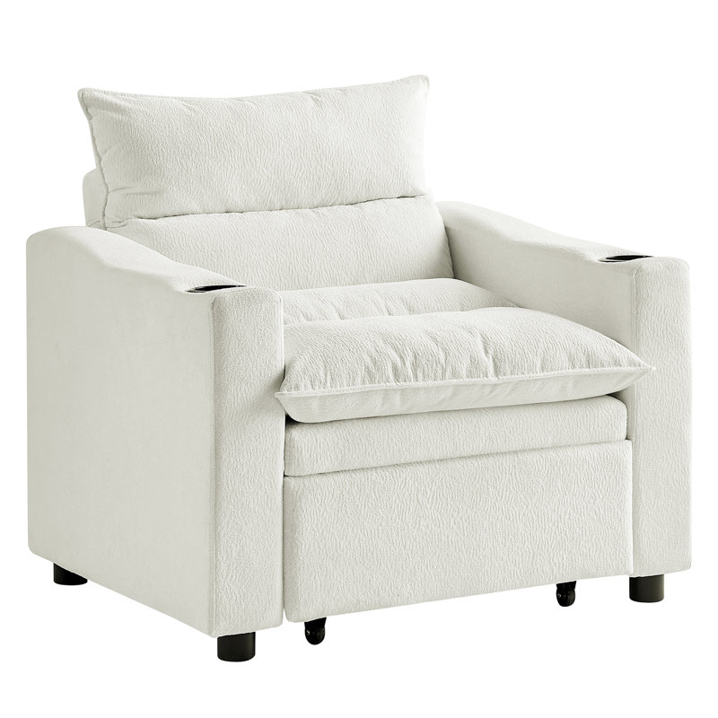 Canapé-lit convertible 31 places en velours beige pour petit salon, réglable, porte-gobelet moderne, Beige