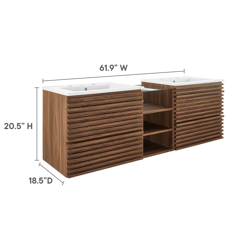 Render 62" Wall-Mount Double Sink Bathroom Vanity, White