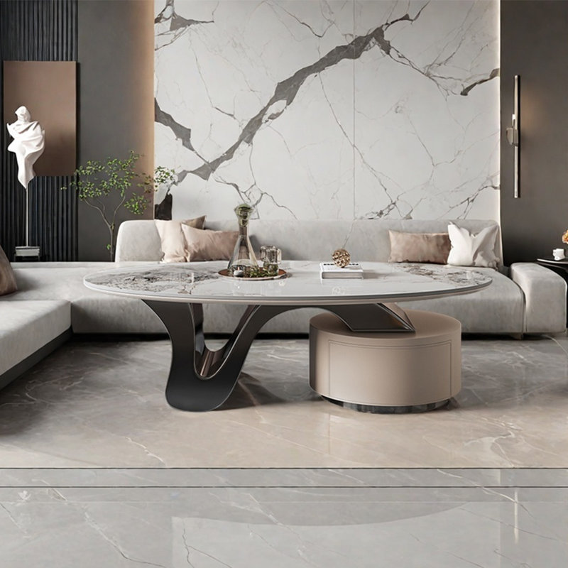 Table de salon ovale à panneau de pierre, H 16,9 po x L 55,1 po x l 29,5 po