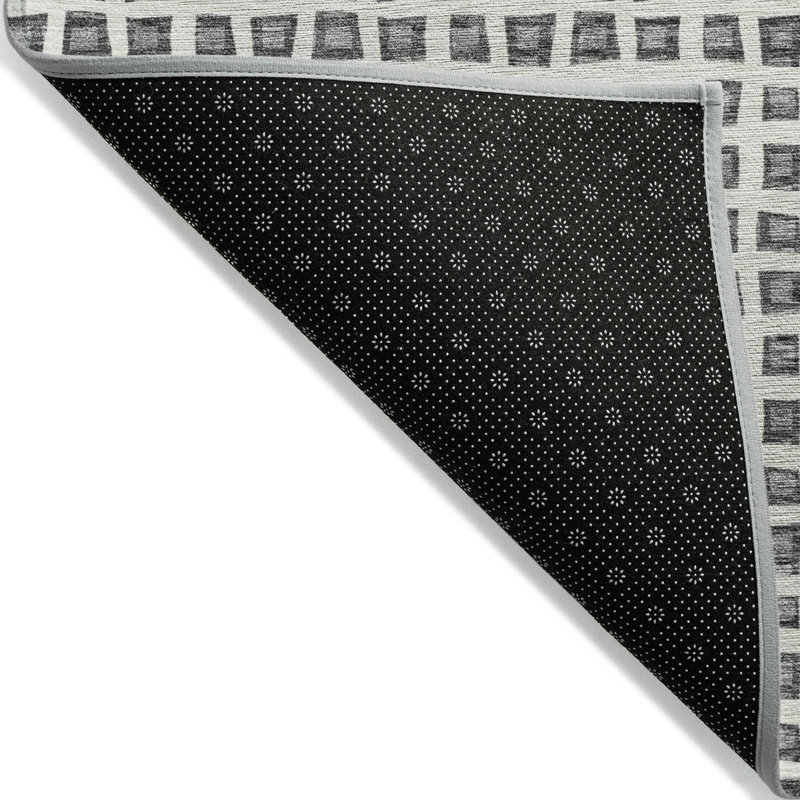 Tapis extérieur lavable à motif géométrique gris anthracite et argent 10 pi x 14 pi