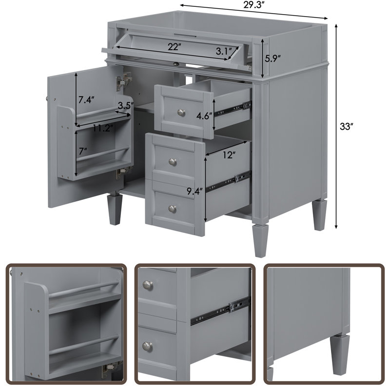 Base de meuble-lavabo simple 29 po seulement, Gris