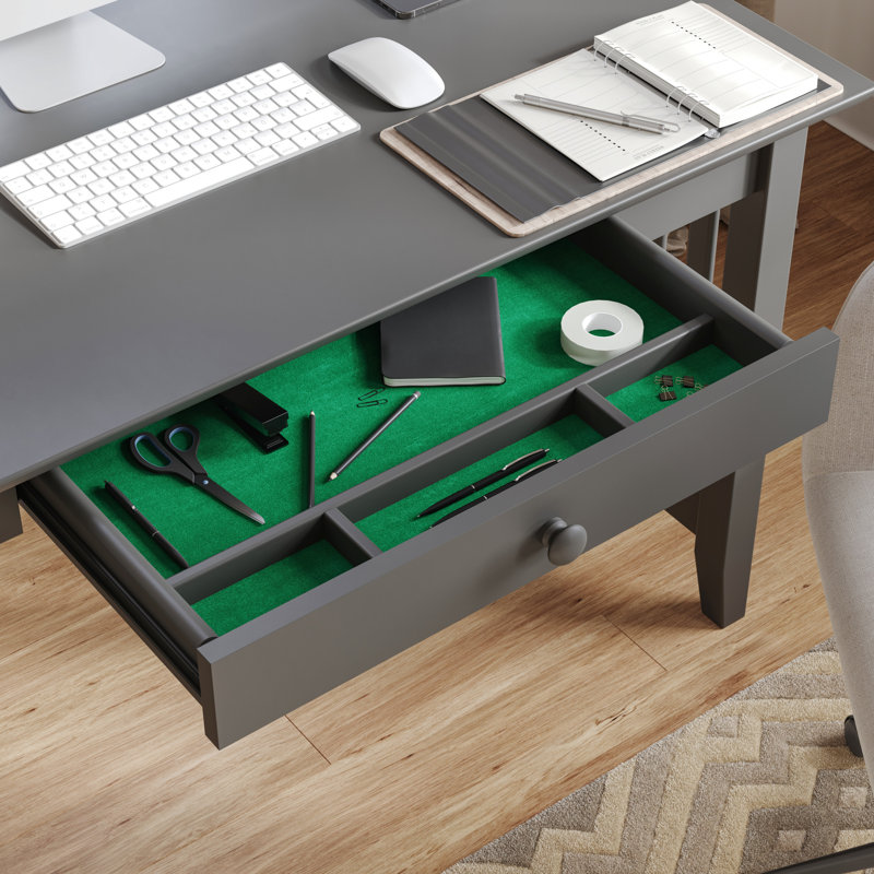  Moffett Solid Wood Executive Writing Desk with Felt Storage Drawer, Gray