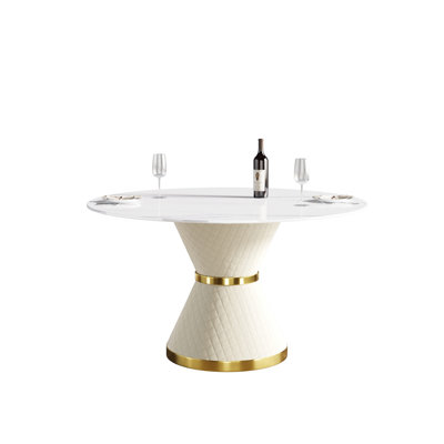 53.15"Modern Artificial Stone Round White Carbon Steel Base Dining Table-Can Accommodate 6 People