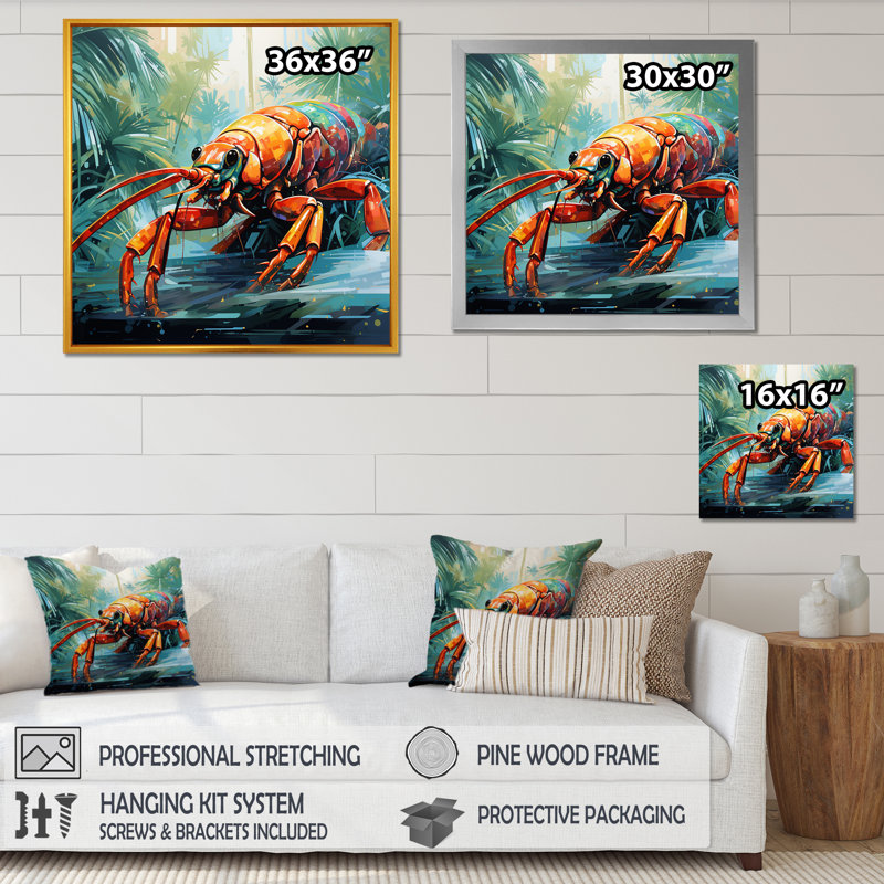 «Tropical Red Lobster 1 - Coastal Animal», art mural, Toile tendue, H 36 po x l 36 po