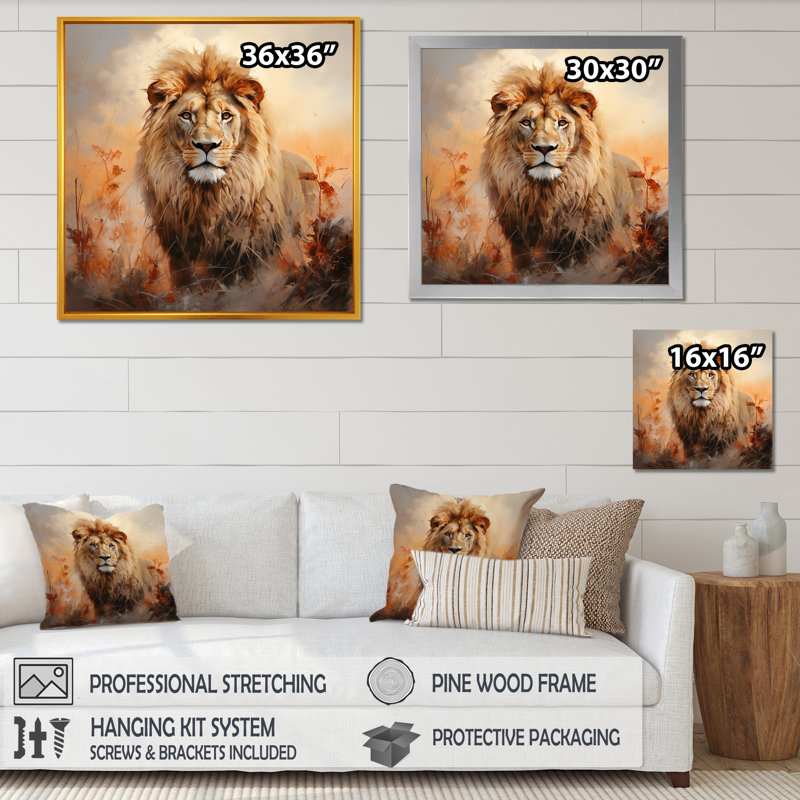 «Lion Savannah Dreams I» sur toile, H 36 po x l 36 po x P 1,5 po, Toile tendue