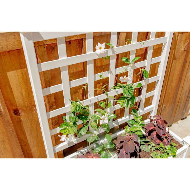 White Vinyl Outdoor Planter Box with Trellis