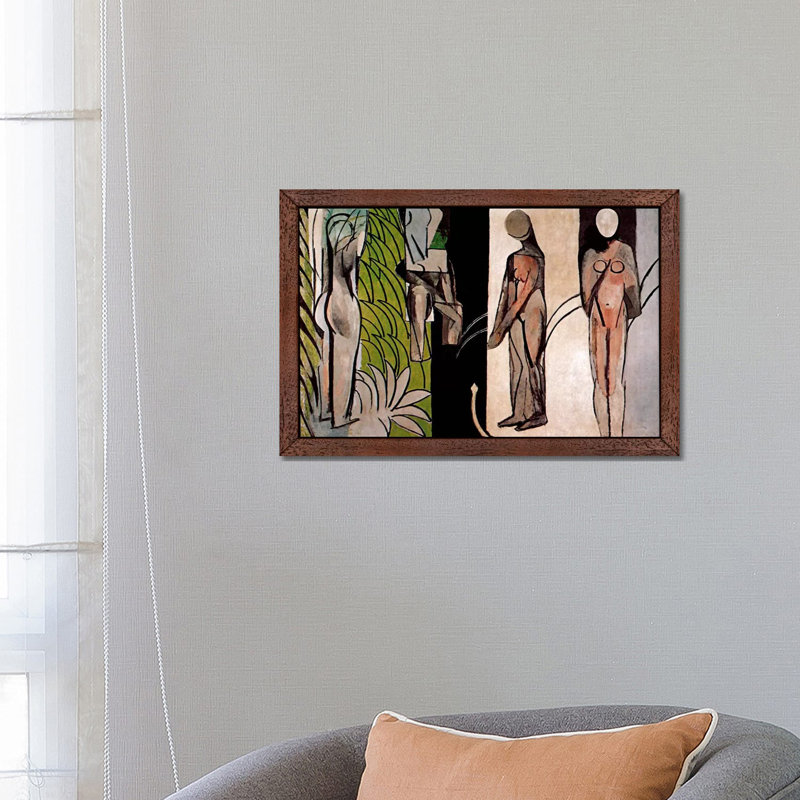 Bathers by a River by Henri Matisse - 1 Piece Painting on Canvas, 66.04 cm H x 45.72 cm W, Brown Floater Framed