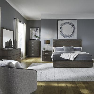 Trenea Panel Bed, Dresser & Mirror, Chest, Nightstand Bedroom Set w/ LED Lighting