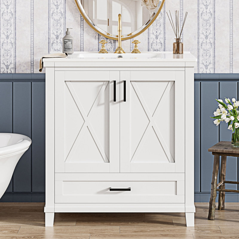 Bathroom Vanity With Single Sink, White