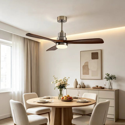 Ventilateur de plafond à 3 pales style campagne, moteur à courant continu silencieux en nickel brossé avec télécommande