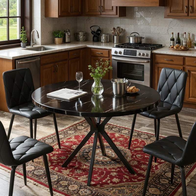 Round Dining Table, 39 Inch Small Round Dining Table For 4-5, Circle Dinner Table With Heavy-Duty Metal X Base, Round Kitchen Tables For Small Space, Dining Room, Living Room