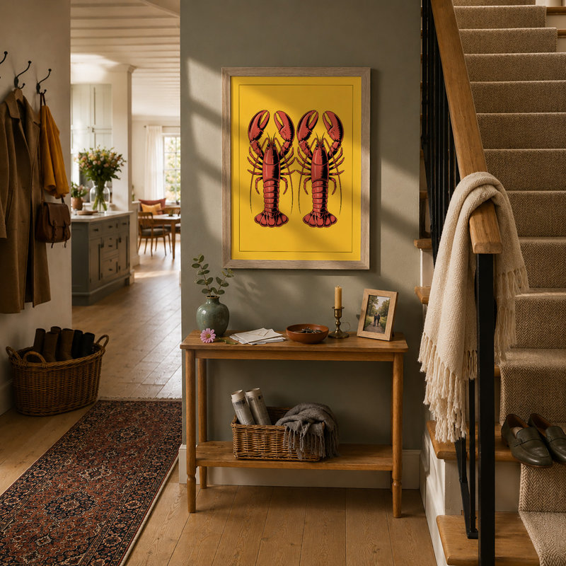 Twin Lobsters Modern - Framed Print, Oak, A3 - 42.0 x 29.7 cm