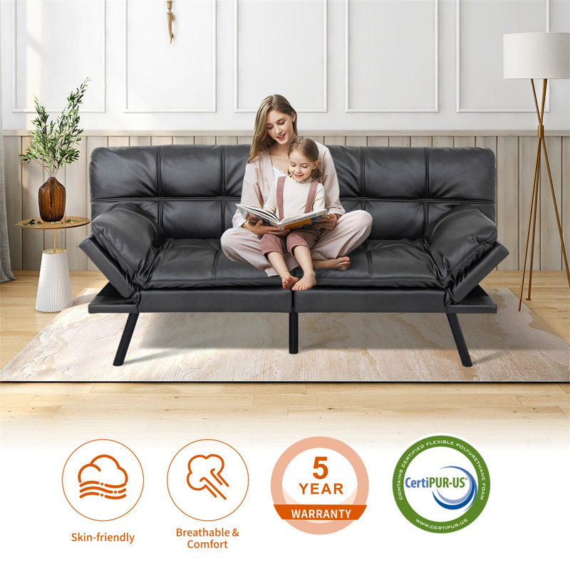 Canapé-lit futon convertible 71 po, Noir mat