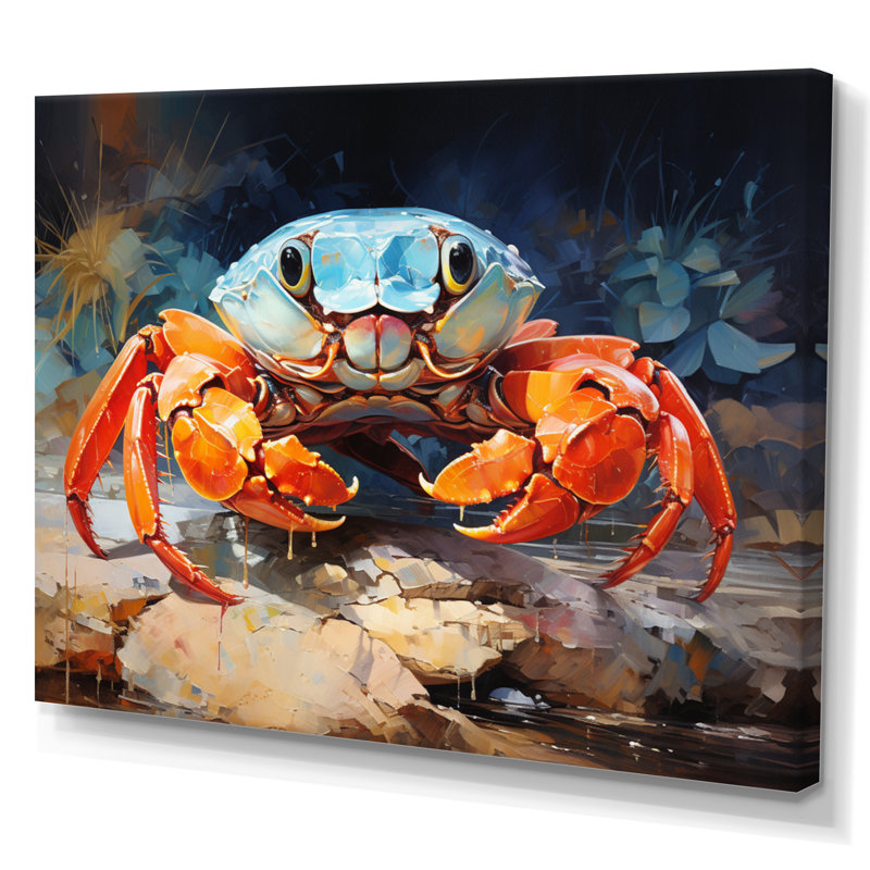 Crab Coastal Guardian Collage - Animals Wall Art Living Room, H 12 po x l 20 po x P 1 po, Toile tendue