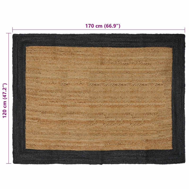 Rectangle Hand Braided Area Rug, Natural/Dark Grey, Rectangle 120cm x 170cm