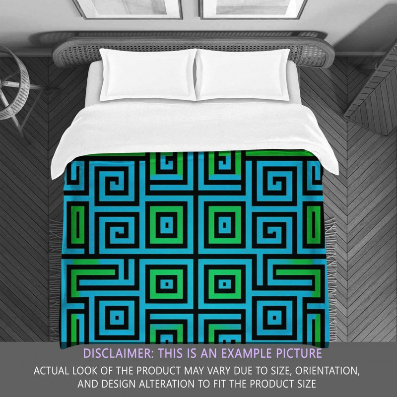 Polyester Comforter, Queen Comforter, Blue/Green/Black Geometric