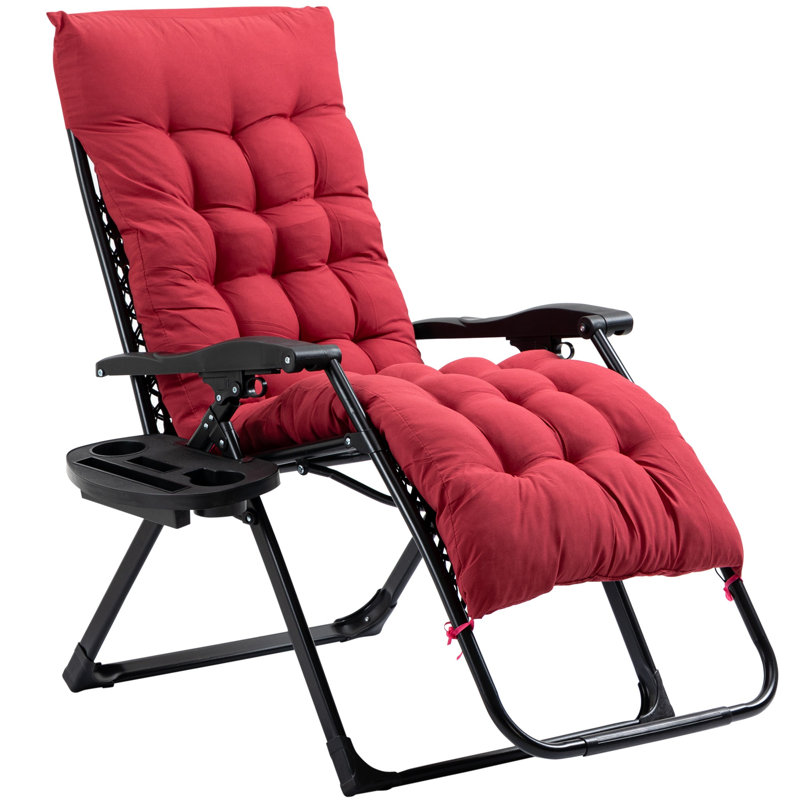 Fauteuil inclinable pliable avec coussin porte-gobelet, rembourré zéro gravité, rouge