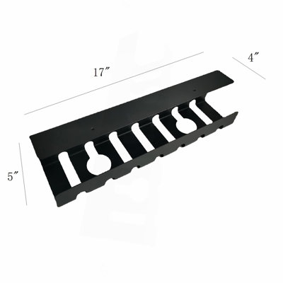 Metal under desk table mount cable management rack ventilation and cord control slots Black