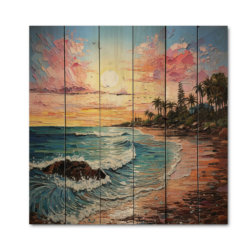 Paysage de plage coloré I sur bois, H 35 po x l 35 po x P 0,78 po