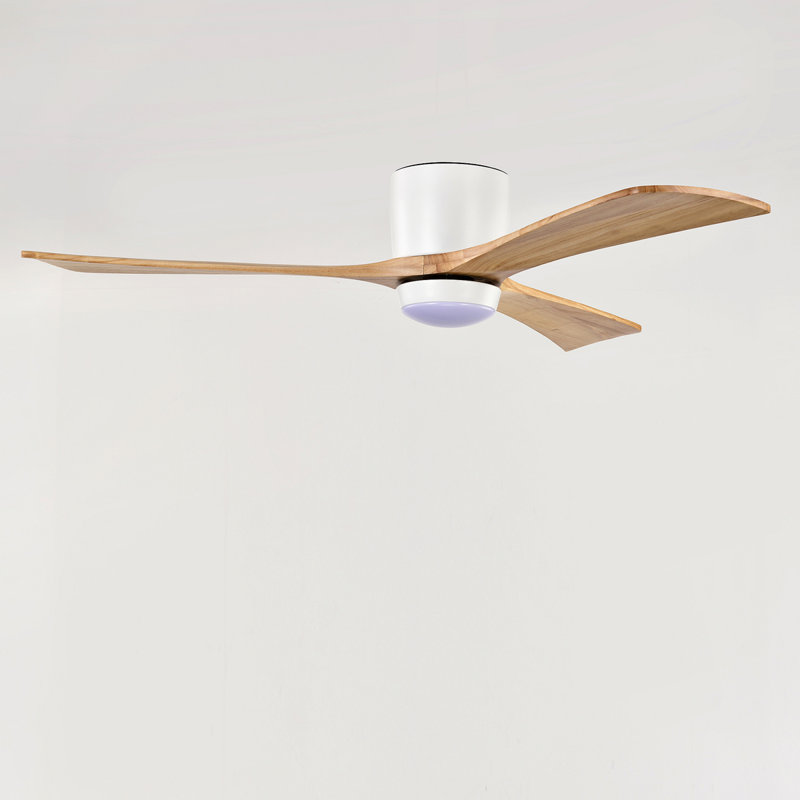 52'' 3 - Blade Modern Solid Wood Ceiling Fan With Remote Control And Light Kit, White, Natural Wood