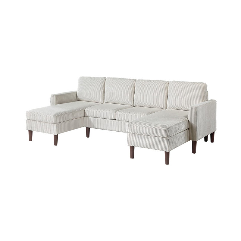 Melody Sectional With Pullout, White Corduroy
