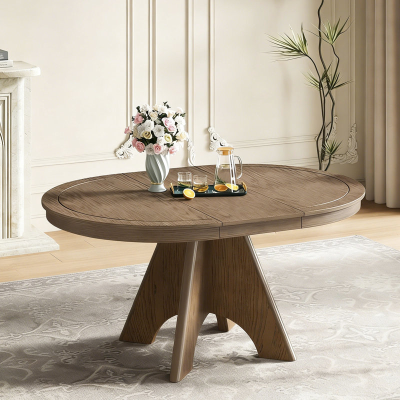 Table de cuisine vintage pour 4 à 6 personnes, 107 à 147 cm, finition vieillie, pieds croisés, style rétro rustique, extensible, détails rainurés uniques