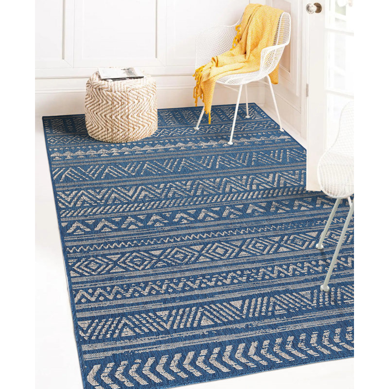Tapis intérieur / extérieur bleu Arlen, Rectangle 8 pi x 10 pi
